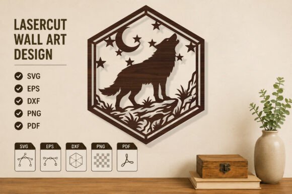 Download Howling Wolf Wall Art Laser Cut Design - Laser cut design Collection
