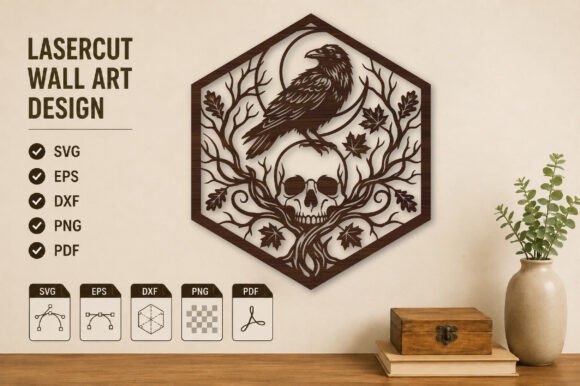 Download Raven Skull Wall Art Laser Cut Design - Laser cut design Collection