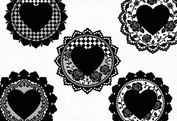 Download Black Lace Heart Doily SVG Bundle Rose - Doily svg Collection