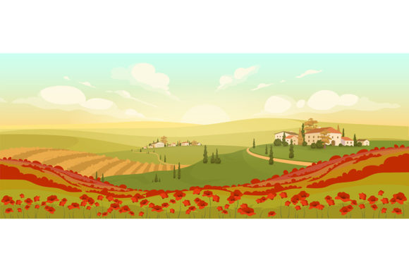 Download Classic Tuscan Scenery Flat Illustration - Scenery Collection