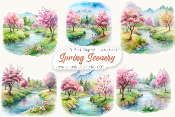 Download Watercolor Spring Scenery Clipart - Scenery Collection